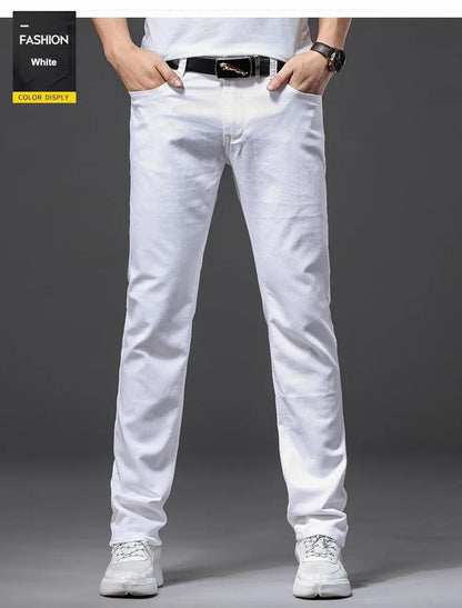 Men White Jeans Elasticity Straight Slim Fit Casual Soft Business Classic Brand Trousers Fashion Advanced Stretch Denim Pants