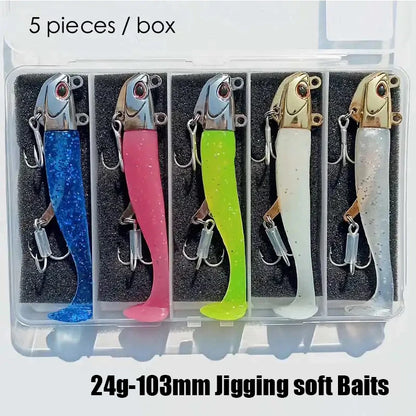 5pcs 24g/105mm Artificial soft Bait Lumious/Glow Mackerel Sea Bullet Bass Snapper Fishing Lure Wobblers Swimbait Jigging Baits