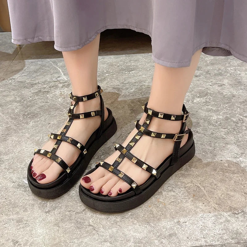 Women's Shoes on Sale 2024 Fashion Open Toe  Sandals Summer Rivet Solid Outdoor Platform Casual  Zapatos Mujer