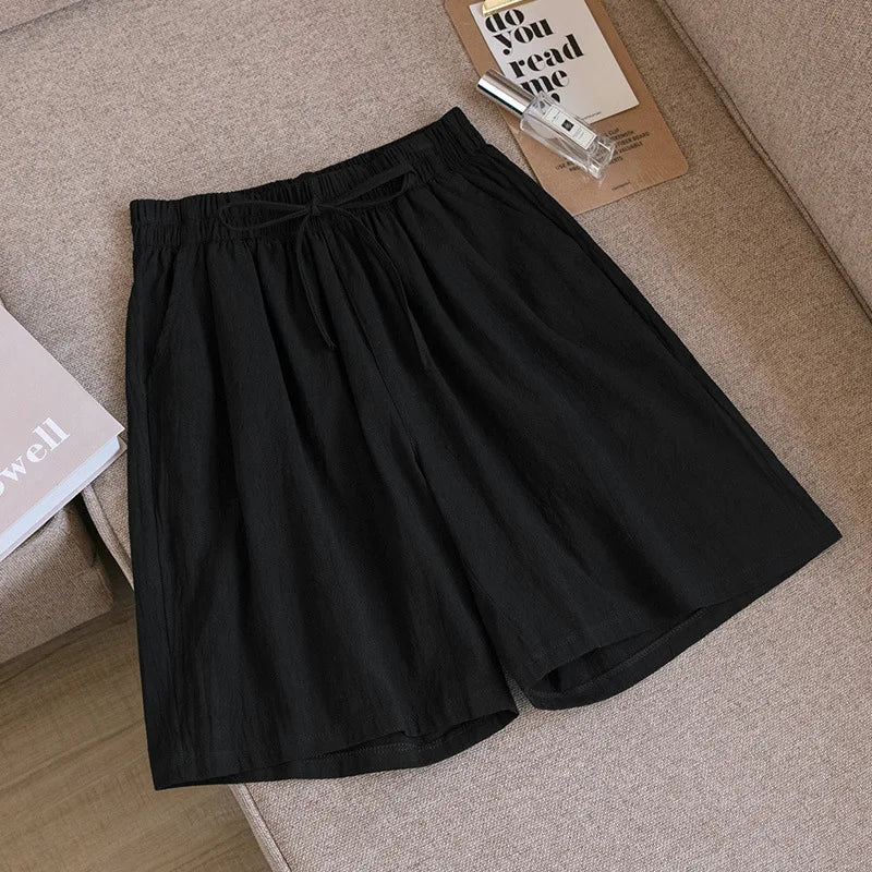 2024 Women Cotton Shorts,Summer Casual Solid Two Pockets shorts high waist loose shorts for girls Soft Cool female shorts
