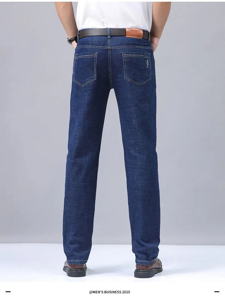 2025 Four Seasons New Men's Denim Business Pants High Quality Good Fabric Comfortable Slimming Straight leg Jeans Light Blue