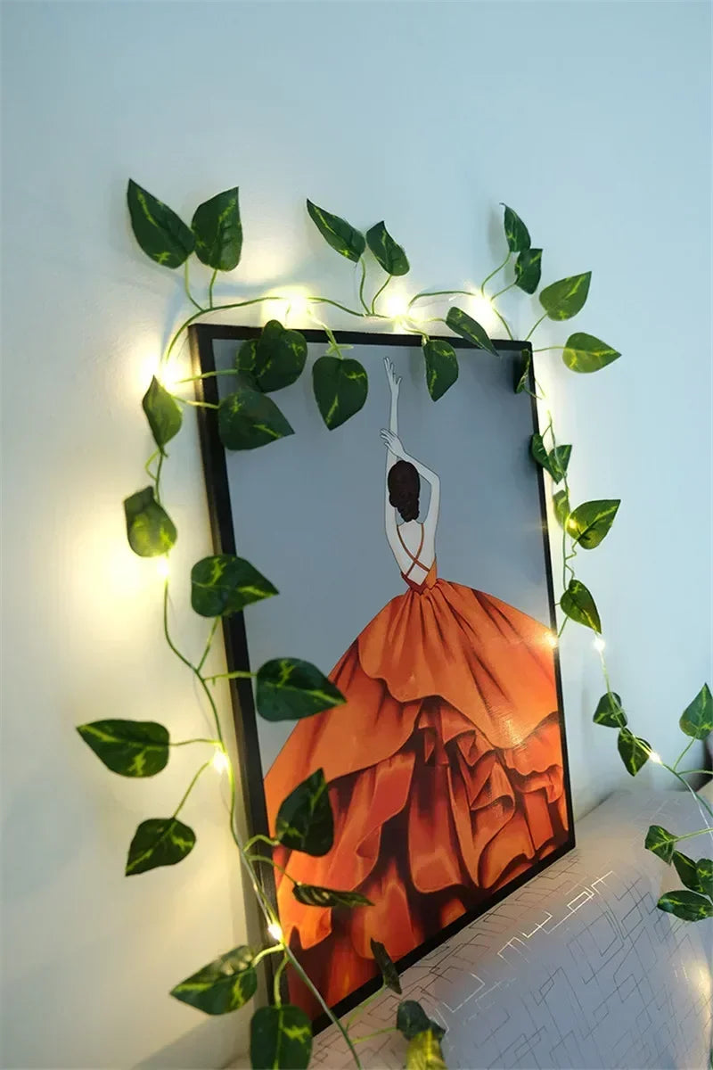 Flower Green Leaf String Lights Artificial Vine Fairy Lights Battery Powered Christmas Tree Garland Light for Weeding Home Decor