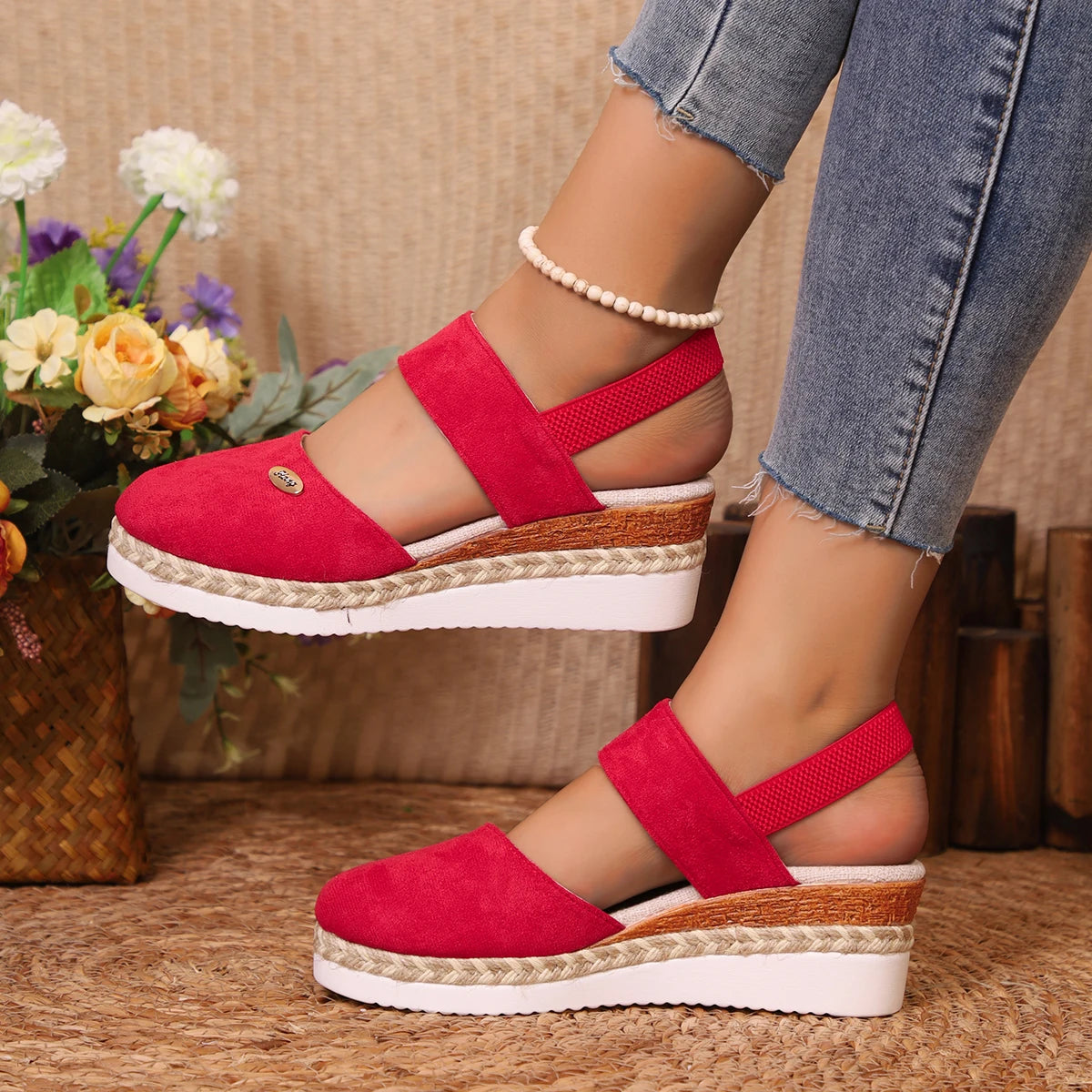 Women's Shoes 2024 Brand Closed Toe Women's Sandals Hot Sale Casual Sandals Women Round Toe Slip on Wedges Platform Shoes Ladies