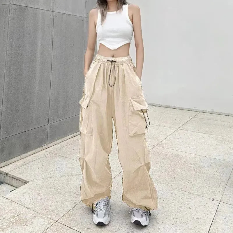 American retro tooling slacks female drape straight beam foot trousers summertime joker loose ins wide-legged pants