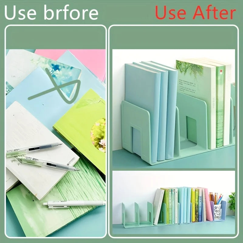4 Grid Bookends Stand Bookshelf Desktop Decor Storage Rack Bookend Book Holder School Stationery Office Desktop File Organizer