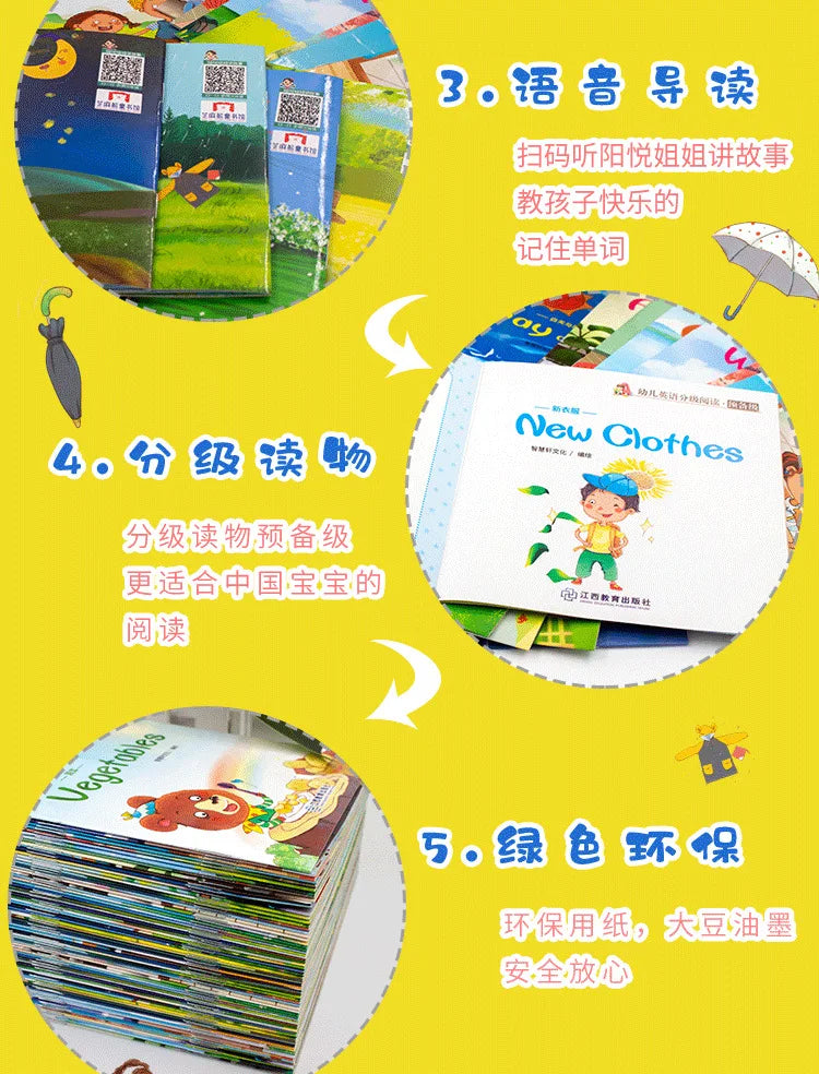 60 Books/Set Children's English Early Learning Picture Book Graded Reading Storybook Enlightenment Cognitive Tale Bedtime Story