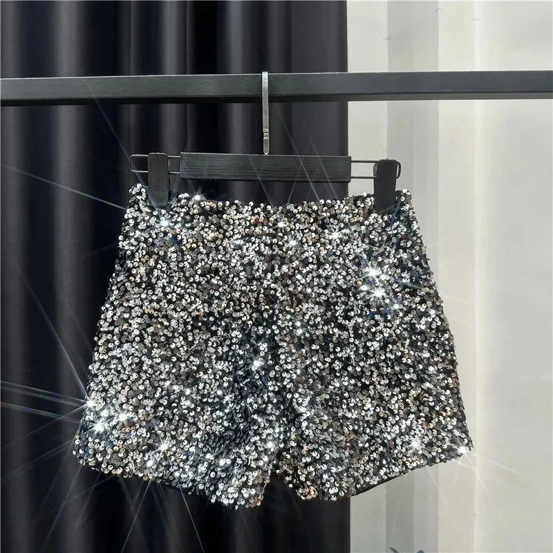 New Autumn Black Velvet Shorts Women Sequined Shiny Versatile Short Pants Clubwear Shorts Hot Pants High Street