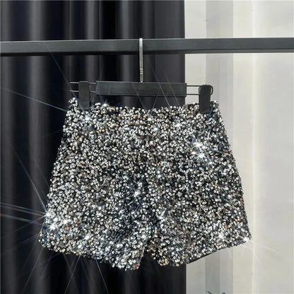 New Autumn Black Velvet Shorts Women Sequined Shiny Versatile Short Pants Clubwear Shorts Hot Pants High Street