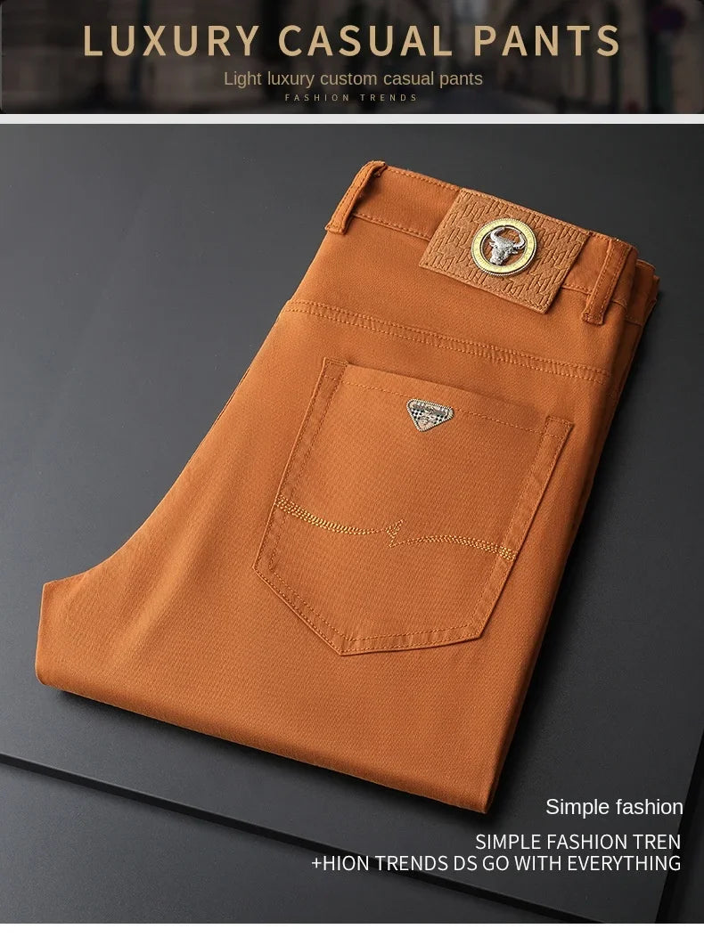 Seven-Color Stretch Jean Men's Trendy Wild Simple 97% Cotton High-End Slim-Fitting Small Straight Casual Men's Clothing Trousers