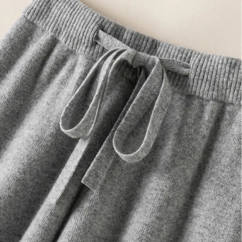Thick Warm Knitted Casual Chic Basic Soft Elastic High Waist Women's Pants Korean Fashion Straight Ankle-Length Pants For Women