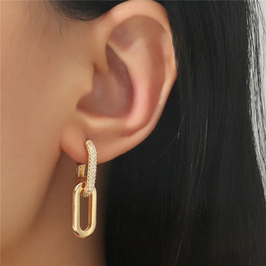 Retro Double Loop Design Drop Earrings – Gold Geometric Hoop Earrings for Women