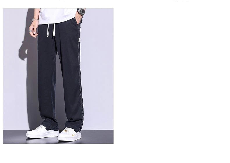 Summer soft Lyocell fabric men's jeans loose straight leg pants drawstring elastic waist Korean casual pants plus size M-5XL