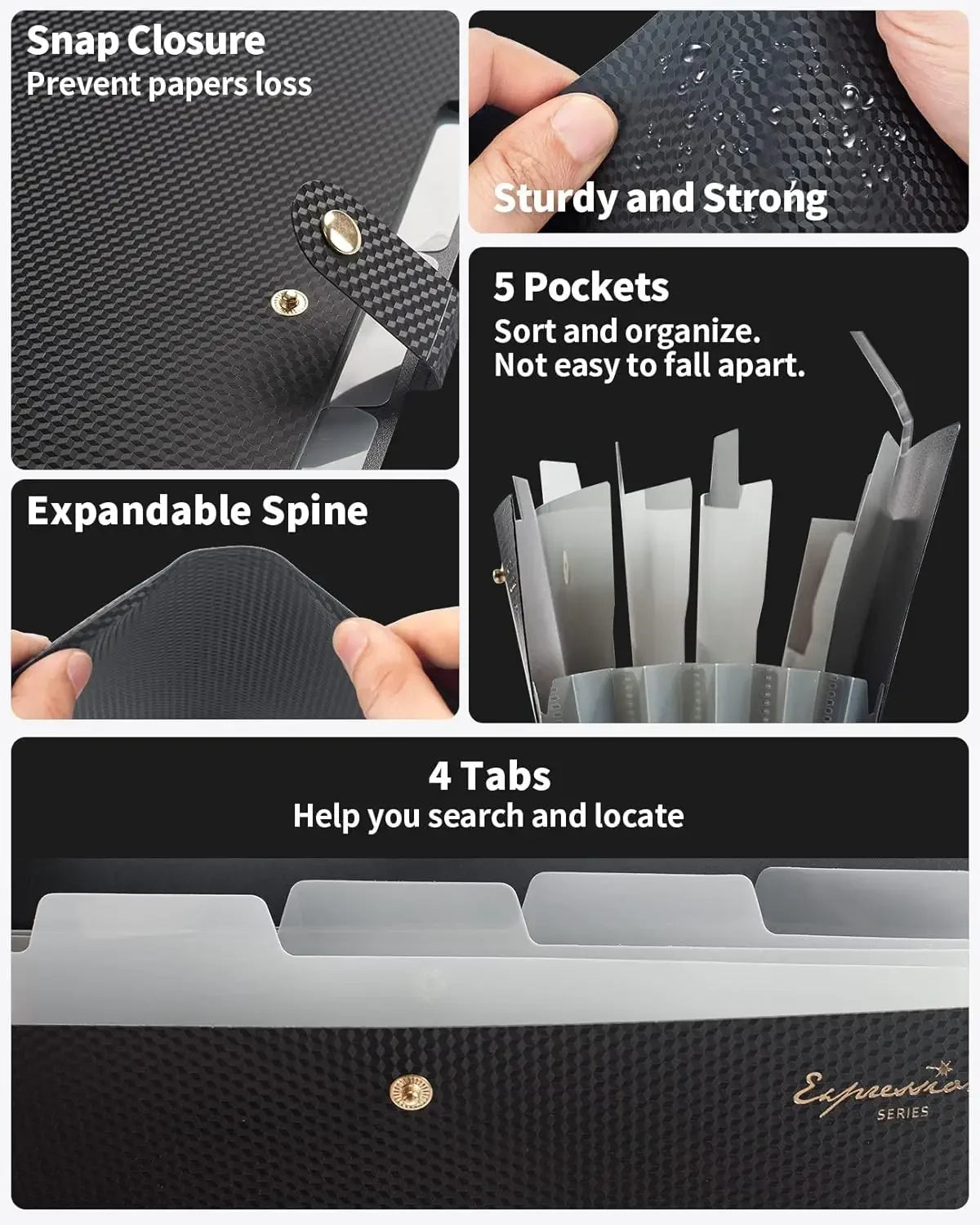 Expanding File Folder,5 Pocket Folders for Documents,Portable Paper Organizer for School Office Supplies,A4 Size