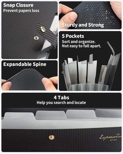 Expanding File Folder,5 Pocket Folders for Documents,Portable Paper Organizer for School Office Supplies,A4 Size