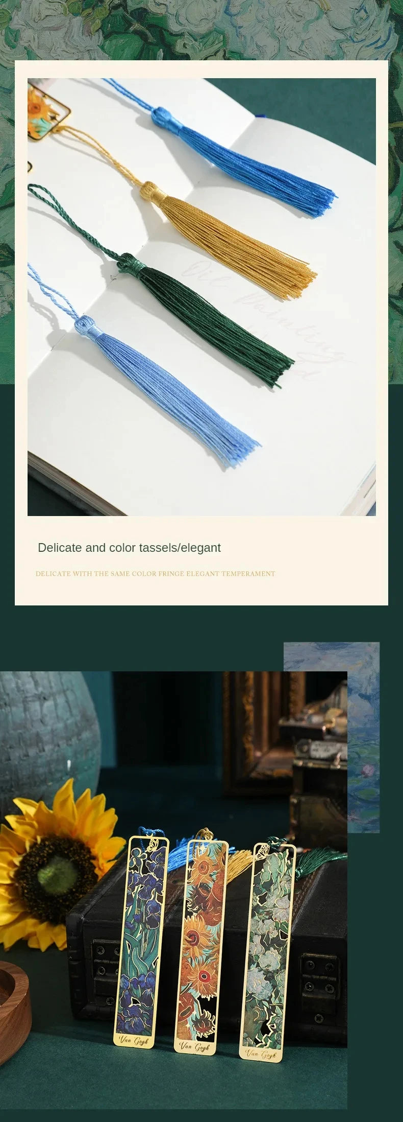 1 Pc Metal Sunflower Hollow Bookmark Chinese Style Creative Painted Book Holder Tassel Pendant Kids Stationery School Supplies