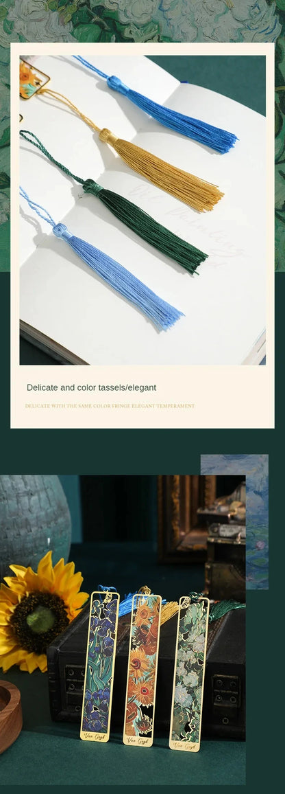 1 Pc Metal Sunflower Hollow Bookmark Chinese Style Creative Painted Book Holder Tassel Pendant Kids Stationery School Supplies