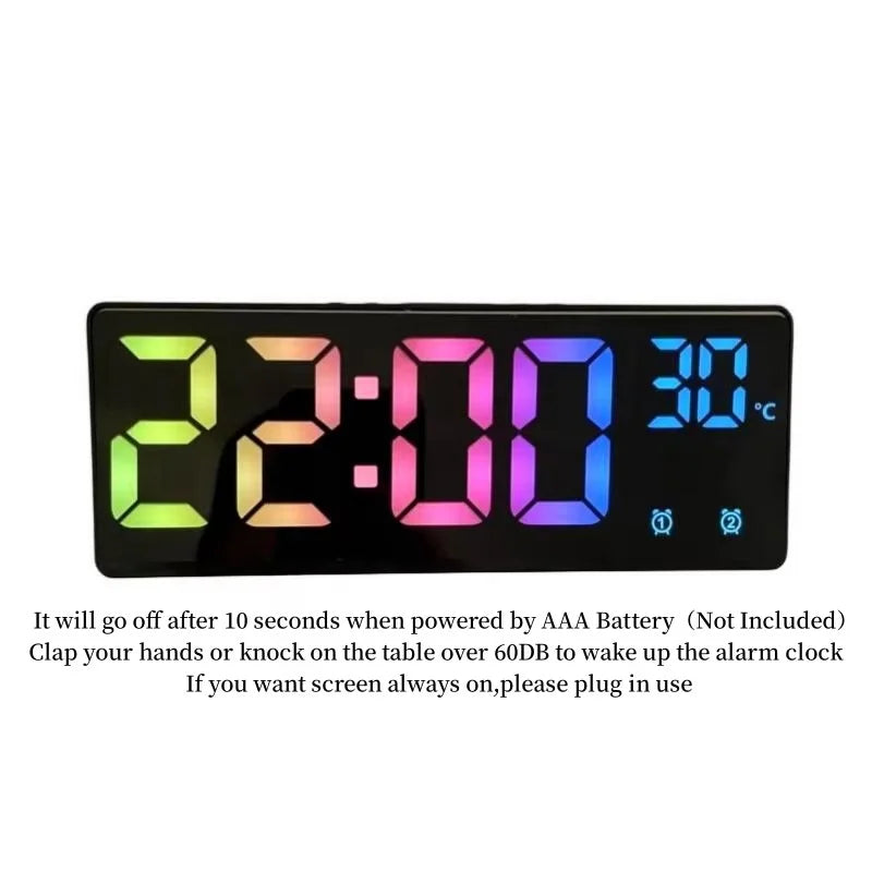 Colorful Digital Alarm Clock - Voice Control，Temperature Display Date，Dual Alarm Clock，Snooze，Night Light Mode，12/24Hour SystemL