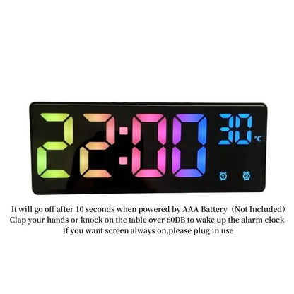Colorful Digital Alarm Clock - Voice Control，Temperature Display Date，Dual Alarm Clock，Snooze，Night Light Mode，12/24Hour SystemL
