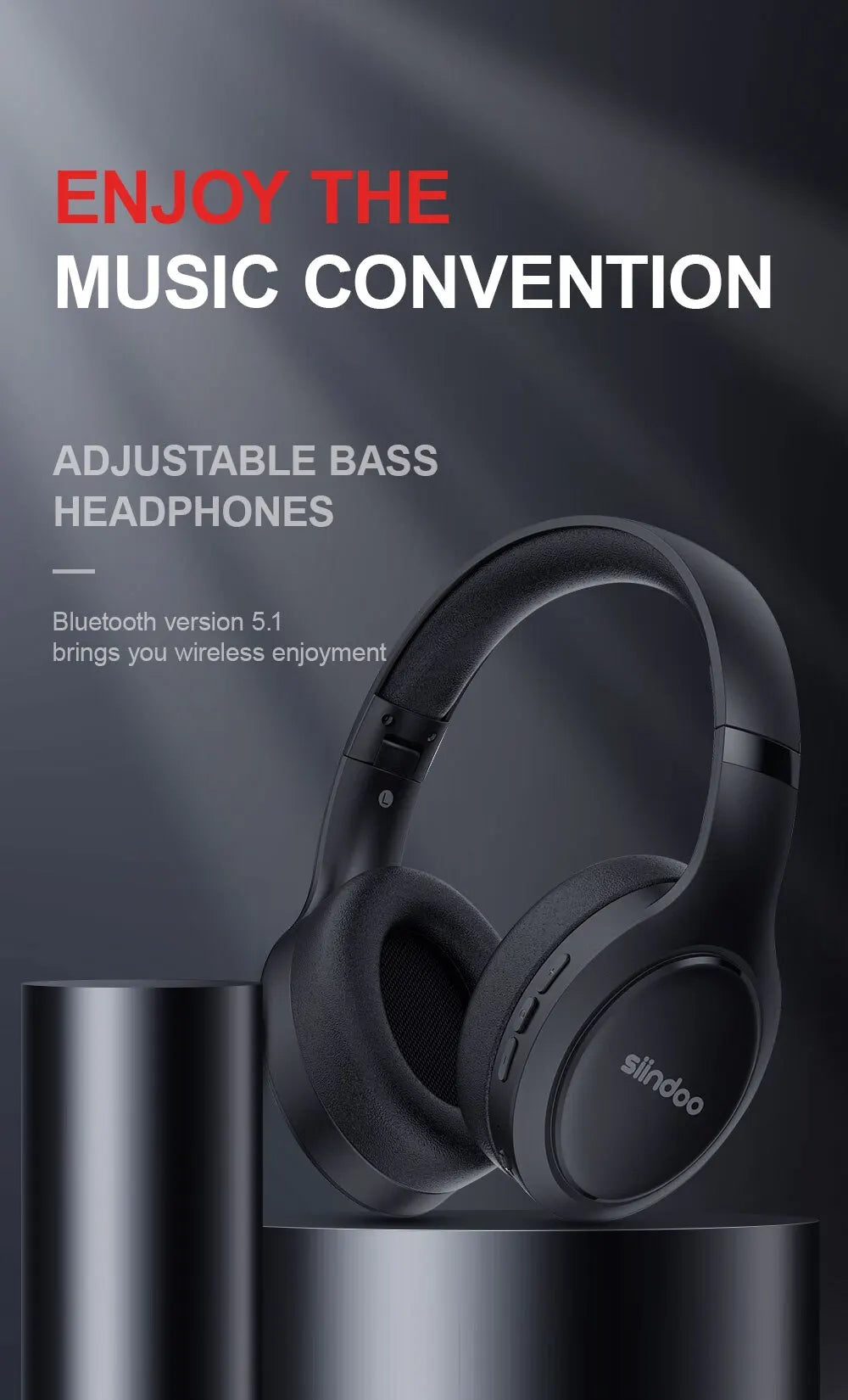 Siindoo JH919 Wireless Bluetooth Headphones Foldable Stereo Earphones Super Bass Noise Reduction Mic For Laptop PC TV