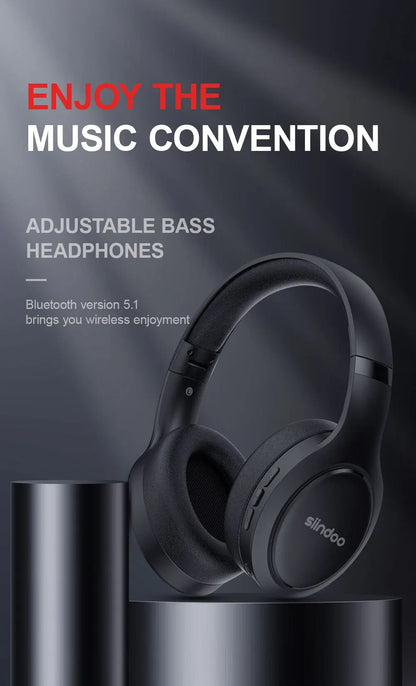 Siindoo JH919 Wireless Bluetooth Headphones Foldable Stereo Earphones Super Bass Noise Reduction Mic For Laptop PC TV