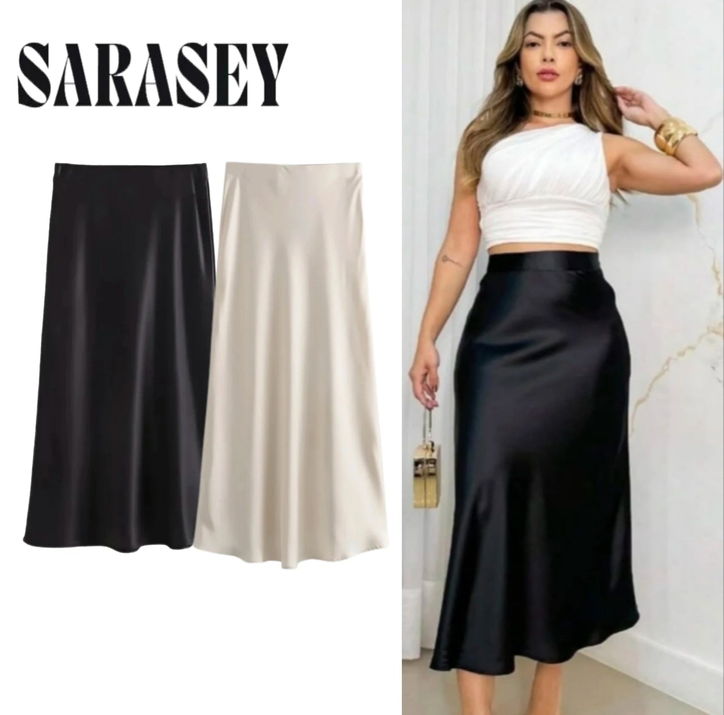 Women 2025 Satin Black Skirt Women High Waist Long Skirts for Women Summer White Midi Skirt Office Elegant Daily Skirts