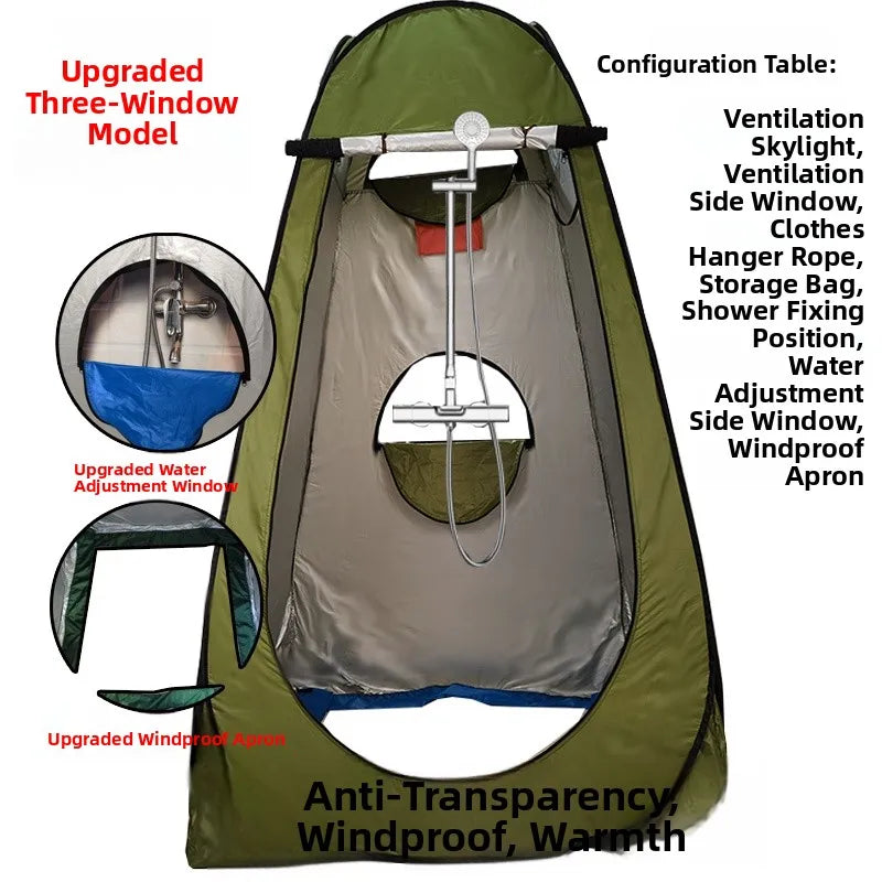 خيمة استحمام خارجية محمولة، خيمة طاقة سميكة، مرحاض متنقل، غرفة تغيير الملابس، عزل حراري، كاميرا، معدات سفر