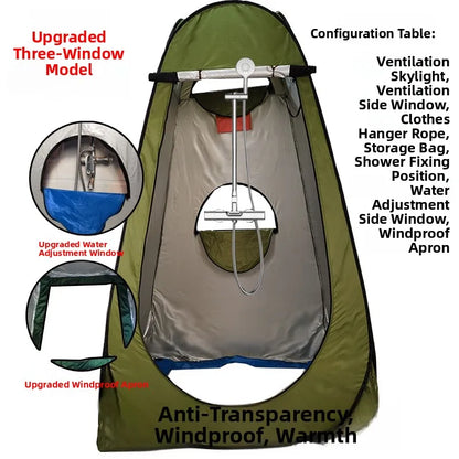 خيمة استحمام خارجية محمولة، خيمة طاقة سميكة، مرحاض متنقل، غرفة تغيير الملابس، عزل حراري، كاميرا، معدات سفر