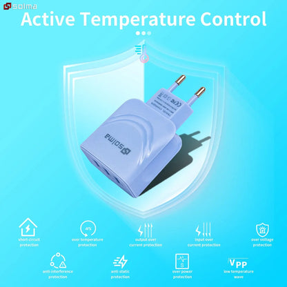 EU Plug 3 Ports USB Charger Charge For Mobile Phone Plug Charging Adapter Portable Wall Mobile Charger