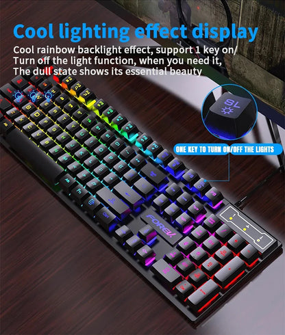 Wired Office Gaming Keyboard Mouse Set USB RGB Backlight Luminous Mechanical Feel Keyboard For Laptop Computer PC Accessories