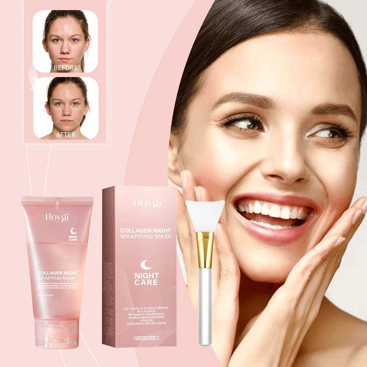 قناع الوجه الليلي بالكولاجين المتحلل قناع مقشر ومرطب لتعزيز مرونة البشرة ويقلل من ترهلها وبهتانها