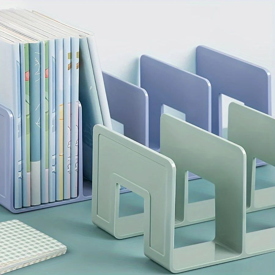 4 Grid Bookends Stand Bookshelf Desktop Decor Storage Rack Bookend Book Holder School Stationery Office Desktop File Organizer