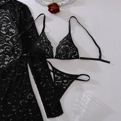 Ellolace Fantasy Sexy Female Lingerie Luring Bra Thong 2PC Set with Hollow Front Mini Dress Intimate See Through Woman Underwear