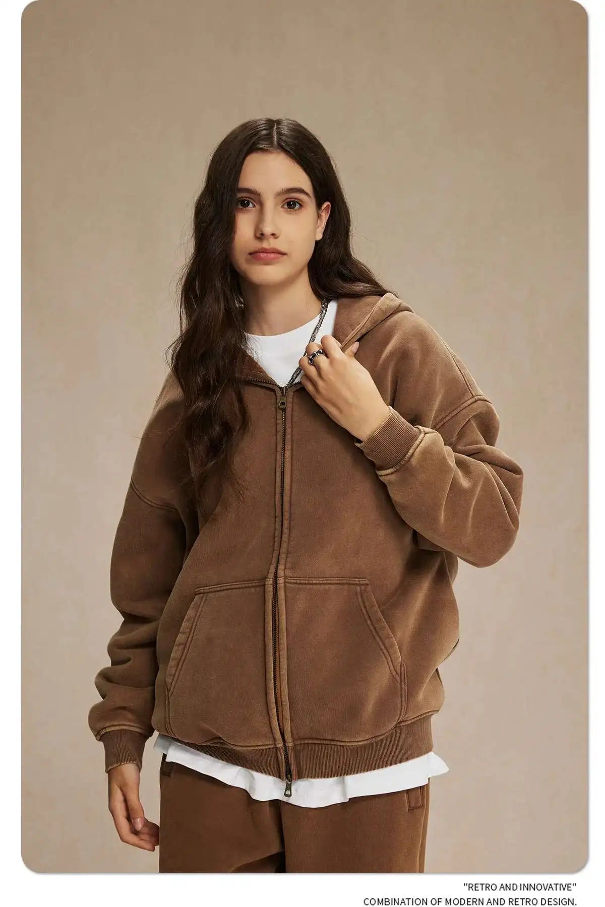 IEFB Men's Wear Wax Printing Vintage Male Hoodies Oversized Loose Zipper Water Washed Plush Sweatshirt Trendy New 9C9349