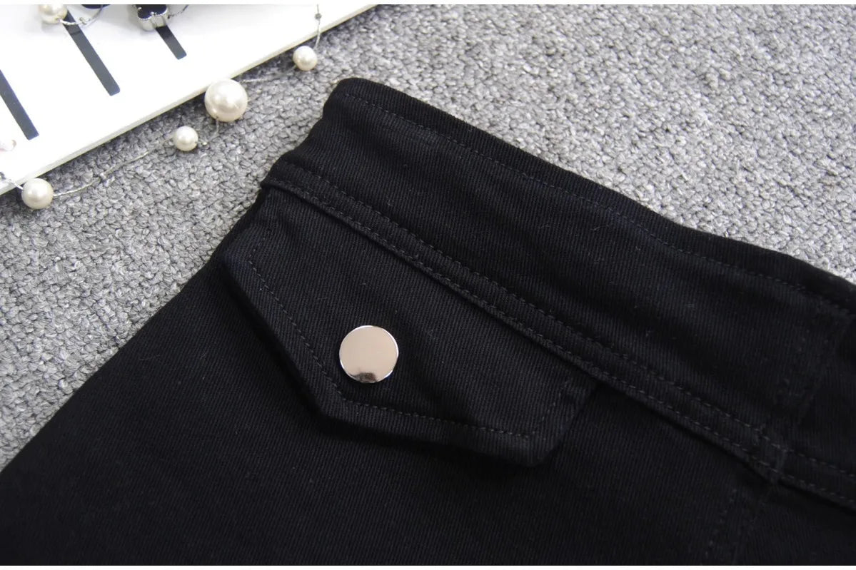 Denim Shorts Women Low-waisted Black Slim Fit Sexy Hot Girls Rivet Belt Design Unique All-match Nightclub Bodycon Summer Y2k