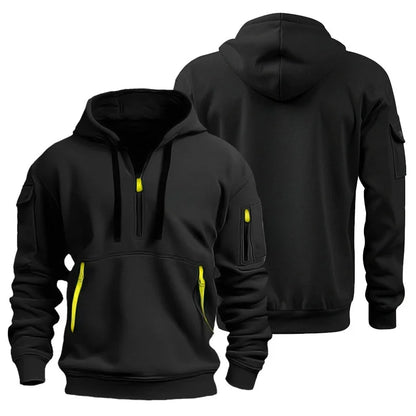 Men's Casual Sports Hoodie Spring Autumn Fashion Solid Color Long-Sleeved Pullover with Arm Pocket And Pull Rope plus Size