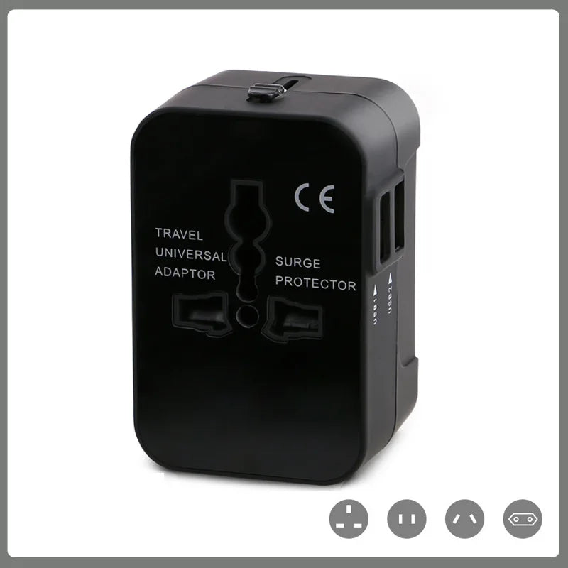 Universal Worldwide All in One Phone Charger Travel Plug Wall AC Power Plug Adapter with Dual USB Charge Port for USA EU UK AU