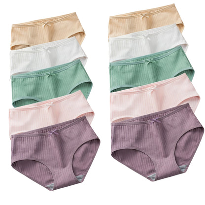 10Pcs/Set Women's Cotton Panties Low Waist Solid Color Briefs Breathable Sexy Lingerie Soft Underwear Female Underpants
