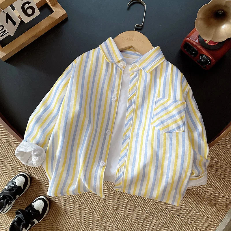 Kids Shirt Clothes Spring Thin Blouses Clothing Infant Boy Striped Cotton Tops 1 2 3 4 Years Kids Long Sleeves Shirt