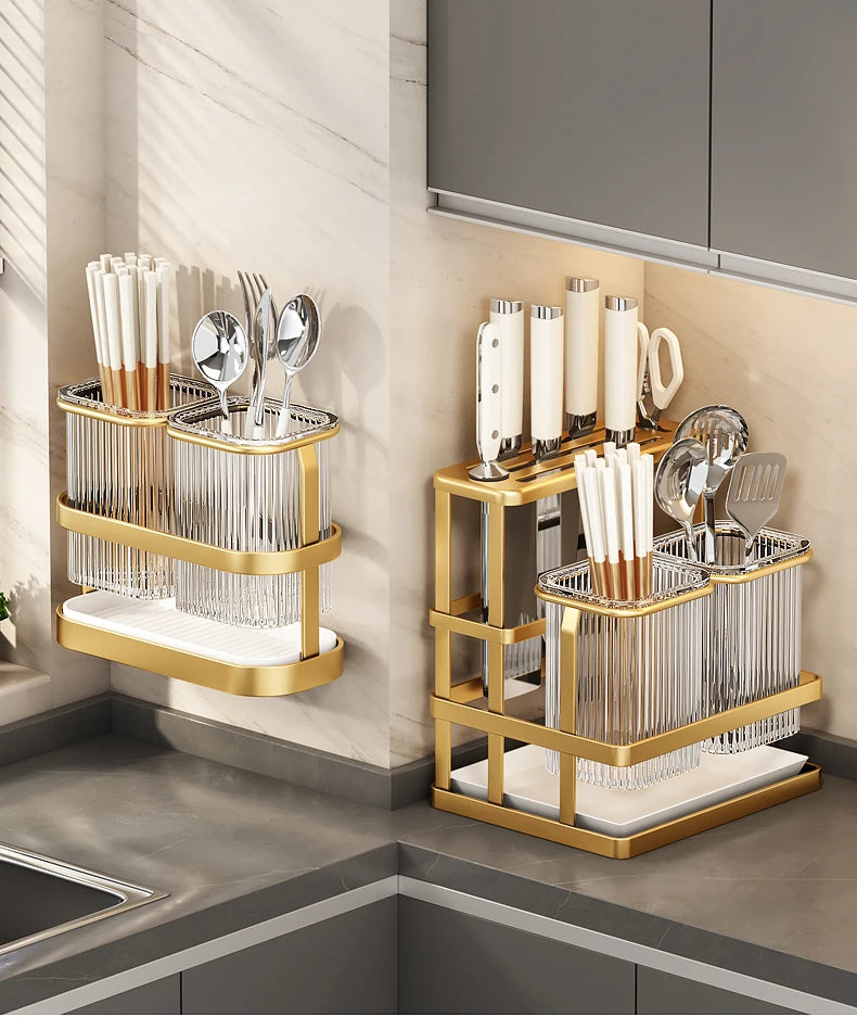 Kitchen knife rack, chopstick holder, wall-mounted multifunctional countertop, cutting board, and tool storage rack