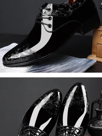 أحذية رجالية كاجوال، أحذية رسمية للعمل، أحذية رسمية برباط من الجلد اللامع باللون الأسود، أحذية بروغ للرجال لحفلات الزفاف والمكتب، أحذية أوكسفورد