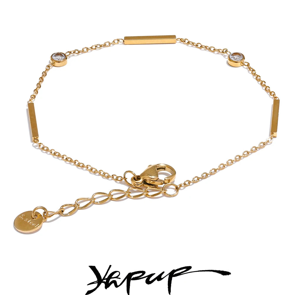 Yhpup 316L Stainless Steel Zircon Thin Chain Bracelet – Water Resistant Chic Jewelry