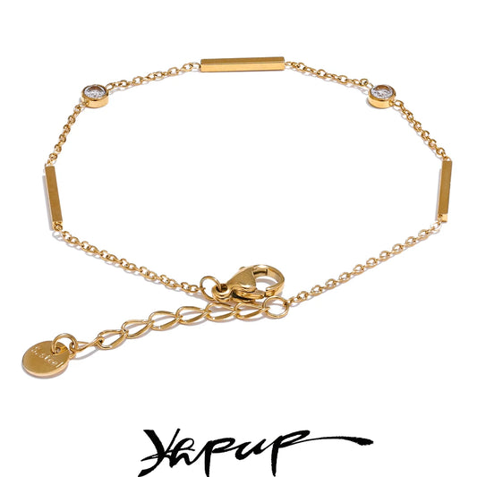 Yhpup 316L Stainless Steel Zircon Thin Chain Bracelet – Water Resistant Chic Jewelry