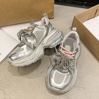 Shoes for Women 2025 New Front Lace-up Women's Vulcanize Shoes Fashion Round Toe Mesh Outdoor Best Seller Breathable Sneakers