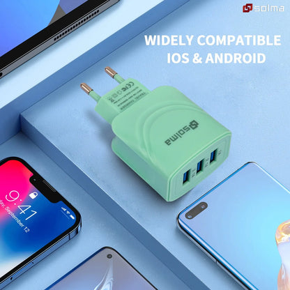 EU Plug 3 Ports USB Charger Charge For Mobile Phone Plug Charging Adapter Portable Wall Mobile Charger