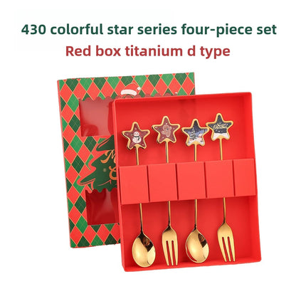 Christmas Themed Cutlery Set Stainless Steel Creative Cartoon Knife Fork Spoon 2/4/6pcs Set Holiday Gift Cutlery Decoration