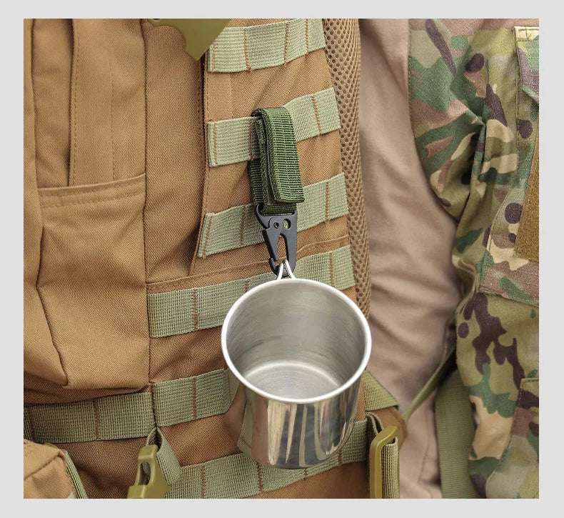 2 PCS.Tactical Hanging Buckle Molle Nylon Webbing Carabiner Belt Triangle Keychain for Outdoor Climbing Camping Tool Accessory