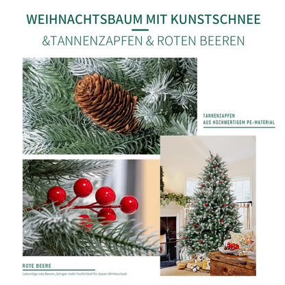 Artificial Christmas Tree 150 cm Densely Filled Branches Premium PE/PVC Christmas Tree with Pine Cones and Red Berries