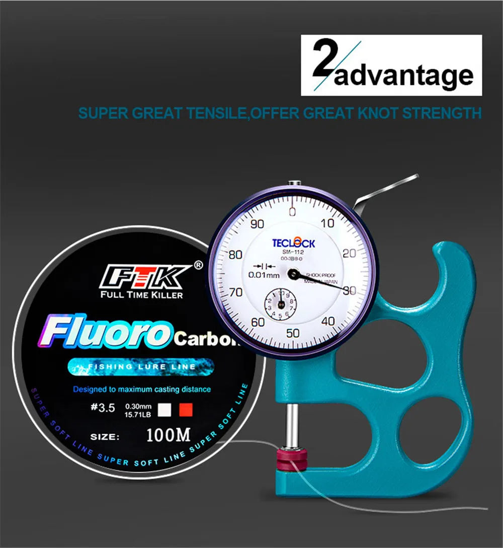 100m Fluorocarbon Bait Fishing Line, Carbon Fiber Fly Fishing, Wild Fishing, Sea Fishing, Fishing Accessories, Tools, Outdoor