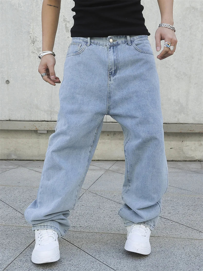 Spring Autumn Men Baggy Jeans Oversize Straight Loose Casual Denim Trousers Solid Color Streetwear Fashion Y2k Wide Leg Pants