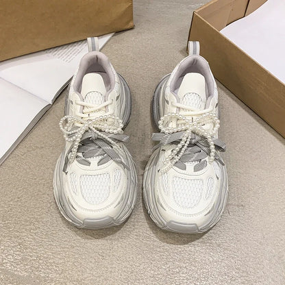 Shoes for Women 2025 New Front Lace-up Women's Vulcanize Shoes Fashion Round Toe Mesh Outdoor Best Seller Breathable Sneakers